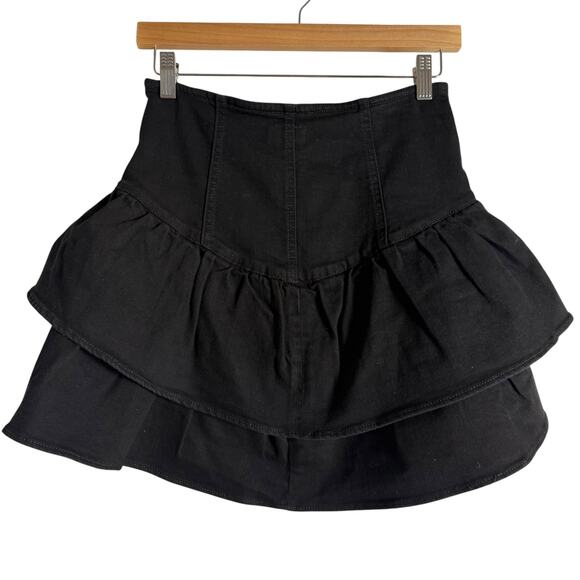 Mother The Pixie Minx Pitch Black Ruffle Tiered Button Front Mini Skirt Size 25 - Picture 7 of 11